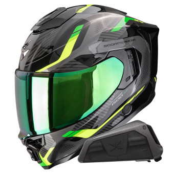 Integrale Scorpion Exo 1500 Air Sleek Black Green + Kit bluetooth Exo-Com Link-1