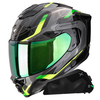 Integrale Scorpion Exo 1500 Air Sleek Black Green + Kit bluetooth Exo-Com Link-1C