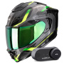 Casque Integrale Scorpion Exo 1500 Air Sleek Black Green + Kit Bluetooth Lokui K30