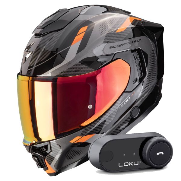 Integrale Scorpion Exo 1500 Air Sleek Black Orange + Kit Bluetooth Lokui K30