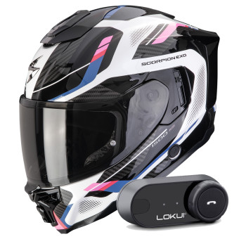Integrale Scorpion Exo 1500 Air Sleek White Black Pink + Kit Bluetooth Lokui K30