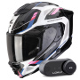 Casque Integrale Scorpion Exo 1500 Air Sleek White Black Pink + Kit Bluetooth Lokui K30