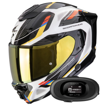 Integrale Scorpion Exo 1500 Air Sleek White Blue Yellow + Kit bluetooth 5R Lite Solo