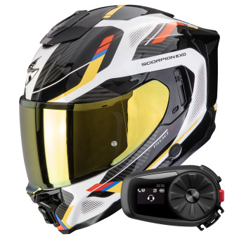 Integrale Scorpion Exo 1500 Air Sleek White Blue Yellow + Kit Bluetooth 5S Solo