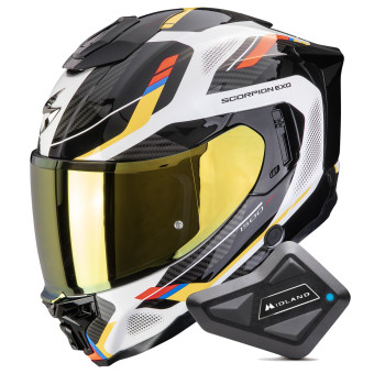 Integrale Scorpion Exo 1500 Air Sleek White Blue Yellow + Kit Bluetooth BT Mini