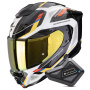 Casque Integrale Scorpion Exo 1500 Air Sleek White Blue Yellow + Kit Bluetooth BT Mini