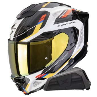 Integrale Scorpion Exo 1500 Air Sleek White Blue Yellow + Kit bluetooth Exo-Com Link-1