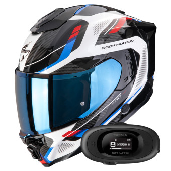 Integrale Scorpion Exo 1500 Air Sleek White Red Blue + Kit bluetooth 5R Lite Solo