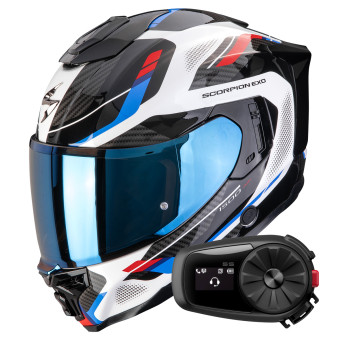 Integrale Scorpion Exo 1500 Air Sleek White Red Blue + Kit Bluetooth 5S Solo
