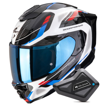 Integrale Scorpion Exo 1500 Air Sleek White Red Blue + Kit Bluetooth BT Mini