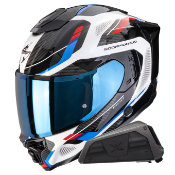 Integrale Scorpion Exo 1500 Air Sleek White Red Blue + Kit bluetooth Exo-Com Link-1