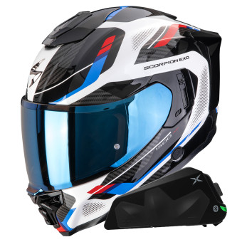 Integrale Scorpion Exo 1500 Air Sleek White Red Blue + Kit bluetooth Exo-Com Link-1C