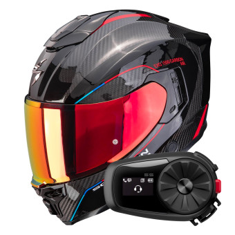 Integrale Scorpion Exo 1500 Carbon Air Mundi Black Red + Kit Bluetooth 5S Solo