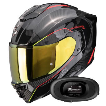 Integrale Scorpion Exo 1500 Carbon Air Mundi Black Red Yellow + Kit bluetooth 5R Lite Solo