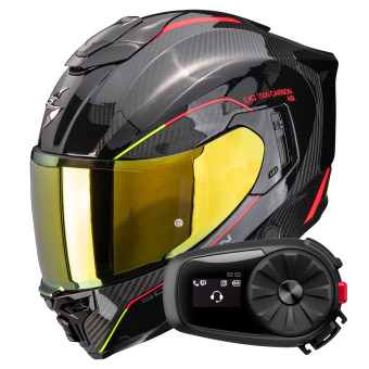 Integrale Scorpion Exo 1500 Carbon Air Mundi Black Red Yellow + Kit Bluetooth 5S Solo