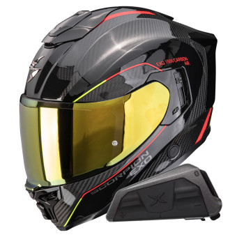 Integrale Scorpion Exo 1500 Carbon Air Mundi Black Red Yellow+Kit bluetooth Exo-Com Link-1