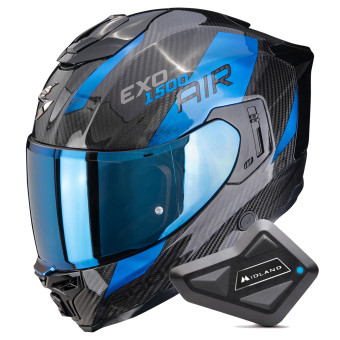 Integrale Scorpion Exo 1500 Carbon Air Platted Black Blue + Kit Bluetooth BT Mini