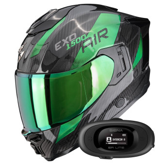 Integrale Scorpion Exo 1500 Carbon Air Platted Black Green + Kit bluetooth 5R Lite Solo