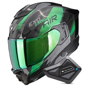 Integrale Scorpion Exo 1500 Carbon Air Platted Black Green + Kit Bluetooth BT Mini