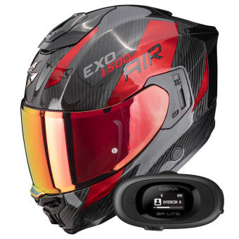 Integrale Scorpion Exo 1500 Carbon Air Platted Black Red + Kit bluetooth 5R Lite Solo