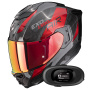Casque Integrale Scorpion Exo 1500 Carbon Air Platted Black Red + Kit bluetooth 5R Lite Solo