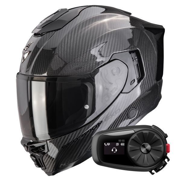Integrale Scorpion Exo 1500 Carbon Air Solid Black + Kit Bluetooth 5S Solo