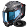 Casque Integrale Scorpion Exo 1500 Carbon Air Zity Black Red Blue + Kit bluetooth 5R Lite Solo