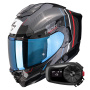 Casque Integrale Scorpion Exo 1500 Carbon Air Zity Black Red Blue + Kit Bluetooth 5S Solo