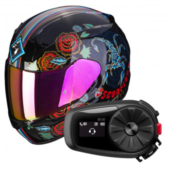 Integrale Scorpion Exo 390 Chica II Black Blue Red + Kit Bluetooth 5S Solo