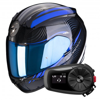 Integrale Scorpion Exo 390 Sting Black Blue + Kit Bluetooth 5S