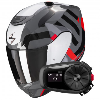 Integrale Scorpion Exo 391 Arok Grey Red Black + Kit Bluetooth 5S