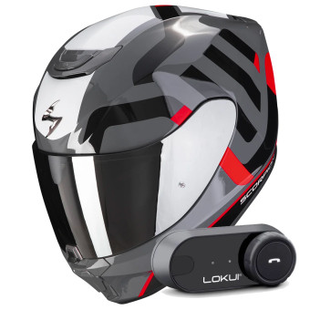 Integrale Scorpion Exo 391 Arok Grey Red Black + Kit Bluetooth Lokui K30