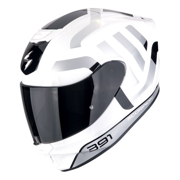 Scorpion Exo 391 Arok White Black Silver + Kit bluetooth Exo-Com Link-1