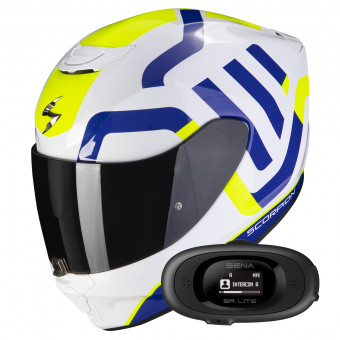 Integrale Scorpion Exo 391 Arok White Blue Neon Yellow + Kit bluetooth 5R Lite