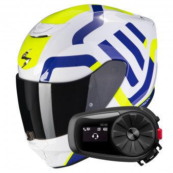 Integrale Scorpion Exo 391 Arok White Blue Neon Yellow + Kit Bluetooth 5S