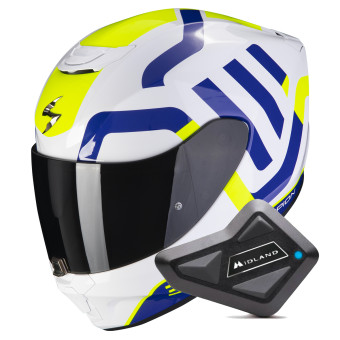 Integrale Scorpion Exo 391 Arok White Blue Neon Yellow + Kit bluetooth BT Mini