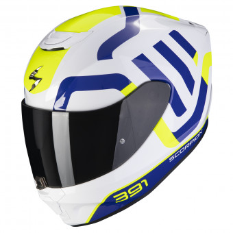 Scorpion Exo 391 Arok White Blue Neon Yellow + Kit bluetooth 5R Lite
