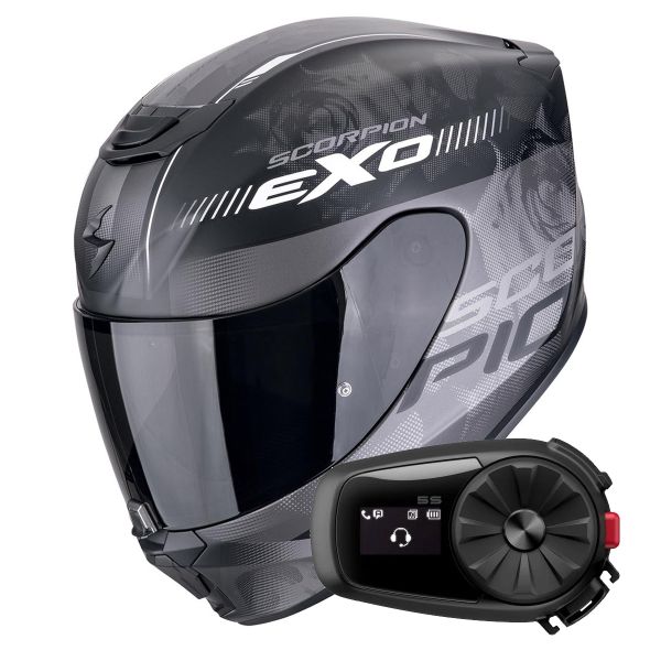 Integrale Scorpion Exo 391 Ava Nero opaco Argento + Kit Bluetooth 5S