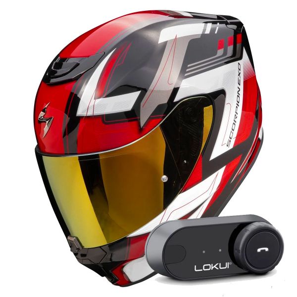 Integrale Scorpion Exo 391 Captor Black Red + Kit Bluetooth Lokui K30