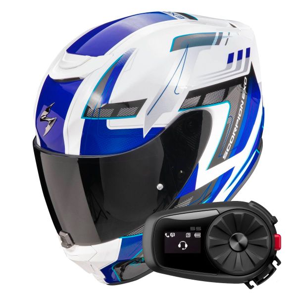 Integrale Scorpion Exo 391 Captor White Blue + Kit Bluetooth 5S Solo