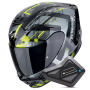 Casque Integrale Scorpion Exo 391 Clutter Black Yellow Fluo + Kit Bluetooth BT Mini
