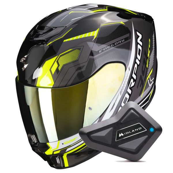 Integrale Scorpion Exo 391 Haut Black Silver Neon Yellow + Kit bluetooth BT Mini