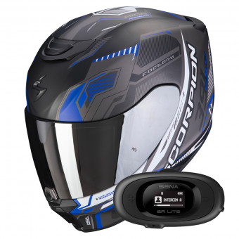 Integrale Scorpion Exo 391 Haut Matt Black Silver Blue + Kit bluetooth 5R Lite