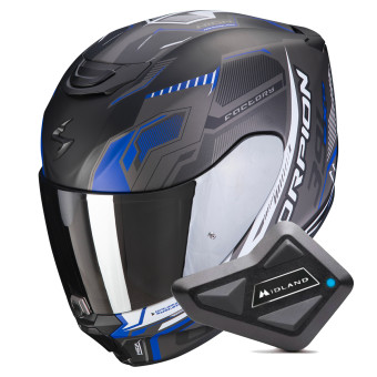 Integrale Scorpion Exo 391 Haut Matt Black Silver Blue + Kit bluetooth BT Mini