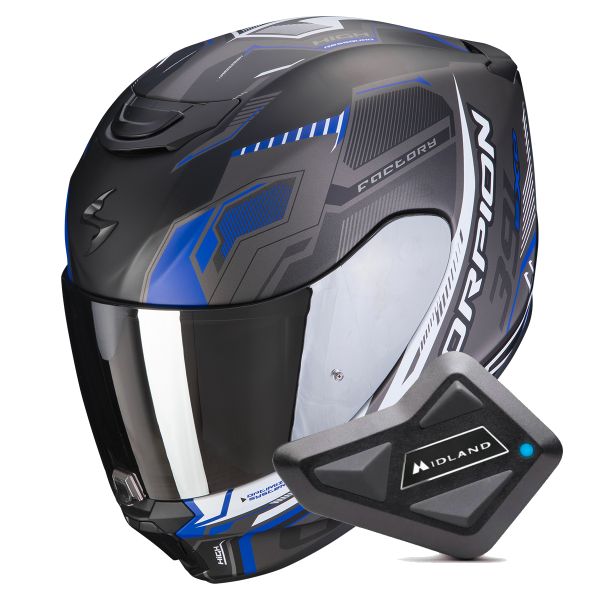 Integrale Scorpion Exo 391 Haut Matt Black Silver Blue + Kit bluetooth BT Mini