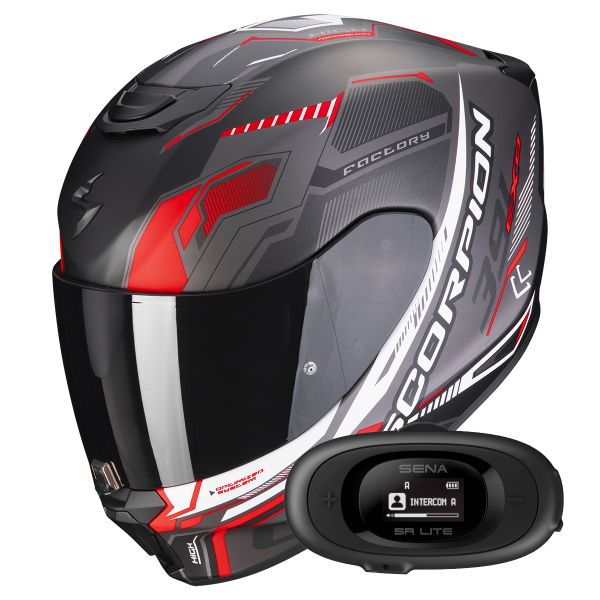 Integrale Scorpion Exo 391 Haut Matt Black Silver Red + Kit bluetooth 5R Lite