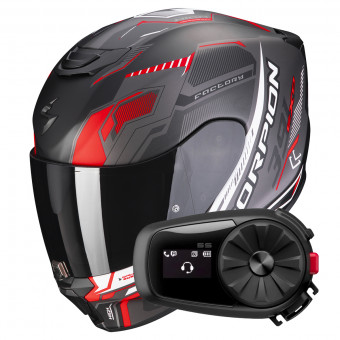 Integrale Scorpion Exo 391 Haut Matt Black Silver Red + Kit Bluetooth 5S