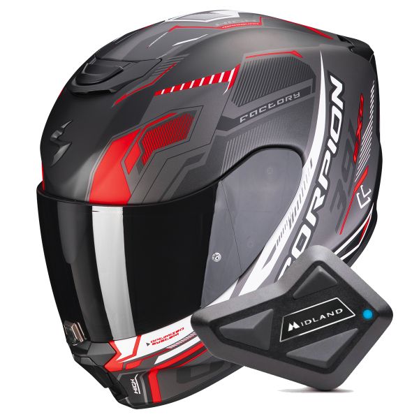 Integrale Scorpion Exo 391 Haut Matt Black Silver Red + Kit bluetooth BT Mini