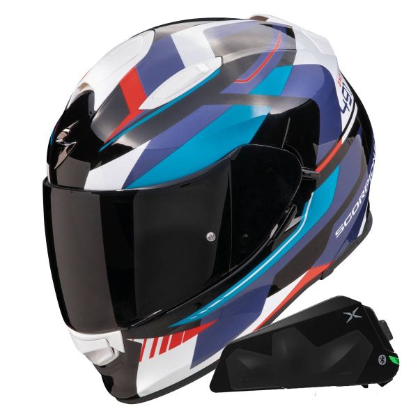 Integrale Scorpion Exo 491 Abilis Nero Blu Rosso + Kit Bluetooth Exo-Com Link-1C