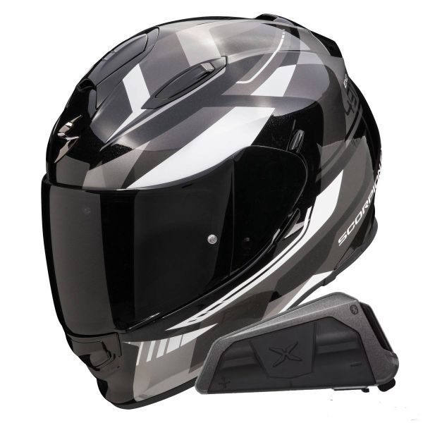 Integrale Scorpion Exo 491 Abilis nero argento bianco + kit Exo-Com Link-1 Bluetooth